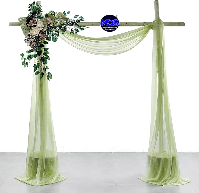 MDS Halloween Chiffon Draping Fabric - 2 Panel, 30" Wide x 20ft Long - Sheer Spooky Arbor & Canopy Drapery for Haunted House Backdrops, Party Ceilings, DIY Costumes & Themed Events - Sage Green