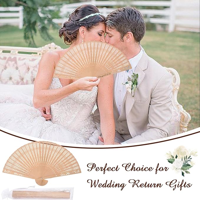 100Pcs Personalized Folding Hand Fans Custom Engraved Summer Wedding Fans,Personalized Wooden Fans Party Favor Bridal Shower Gifts for Guests