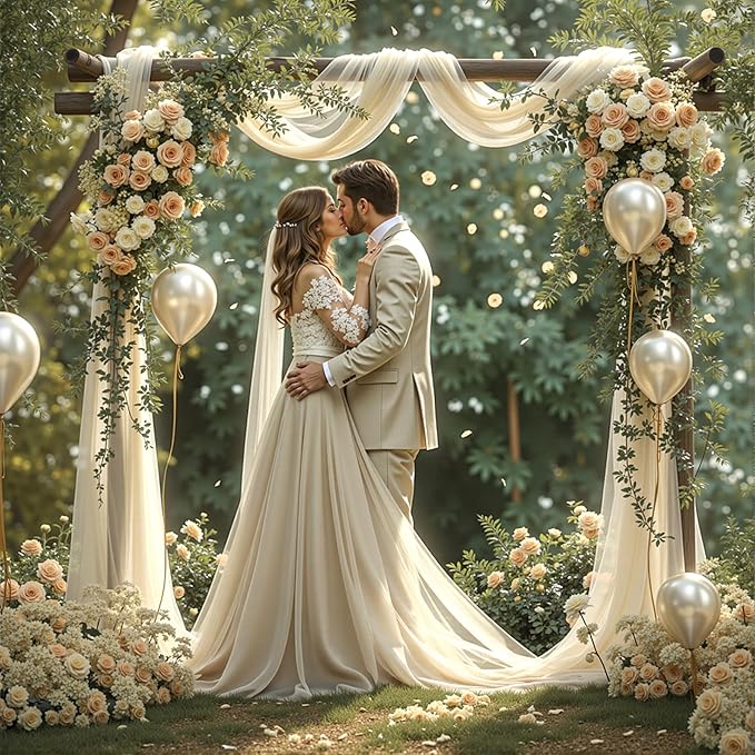 Wedding Arch Draping Fabric 2 Panels 18Ft Nude Sheer Chiffon Curtain Drapes 6 Yards for Wedding Ceremony Birthday Party Decoration