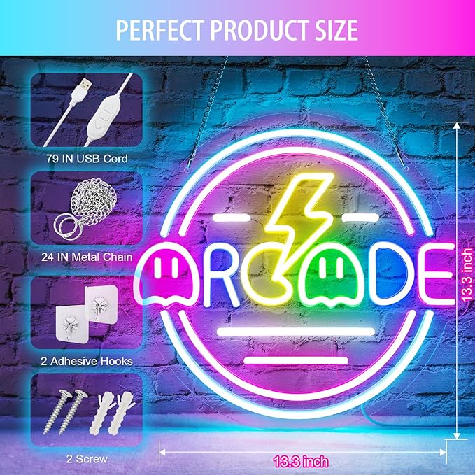 Gamer Neon Sign for Gamer Room Decor, Dimmable Arcade Neon Signs for Wall Decor, USB Powered Bright LED Neon Gaming Signs for Boys Room, Best Gamer Gifts for Teenage Boys, Kids(13.3”x13.3”)
