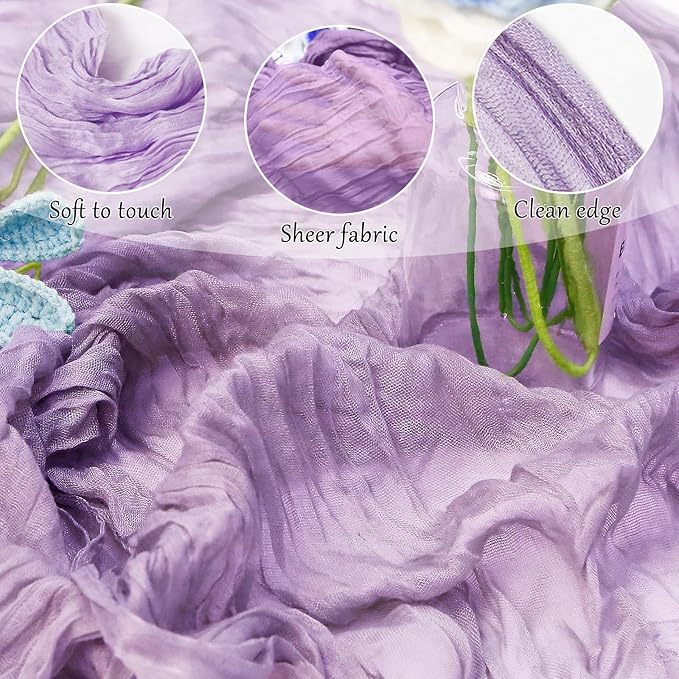 6-Pack Lilac Cheesecloth Table Runners – 10FT (35x120 Inch) Boho Rustic Gauze Fabric Cheese Cloth Table Runner for Weddings, Baby Showers, Bridal Shower, Farmhouse & Birthday Party Decor