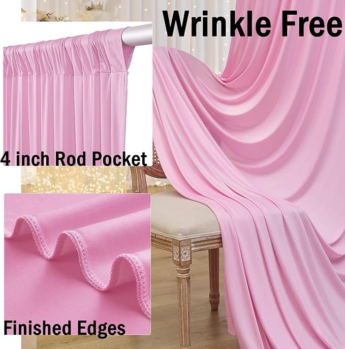 Wrinkle Free Pink Backdrop Curtain for Parties Background, Silky Photo Curtains Backdrop Drapes 2 Panels Back Drop Cloth for Wedding Birthday Photography Baby Shower Decor,10ftx10ft