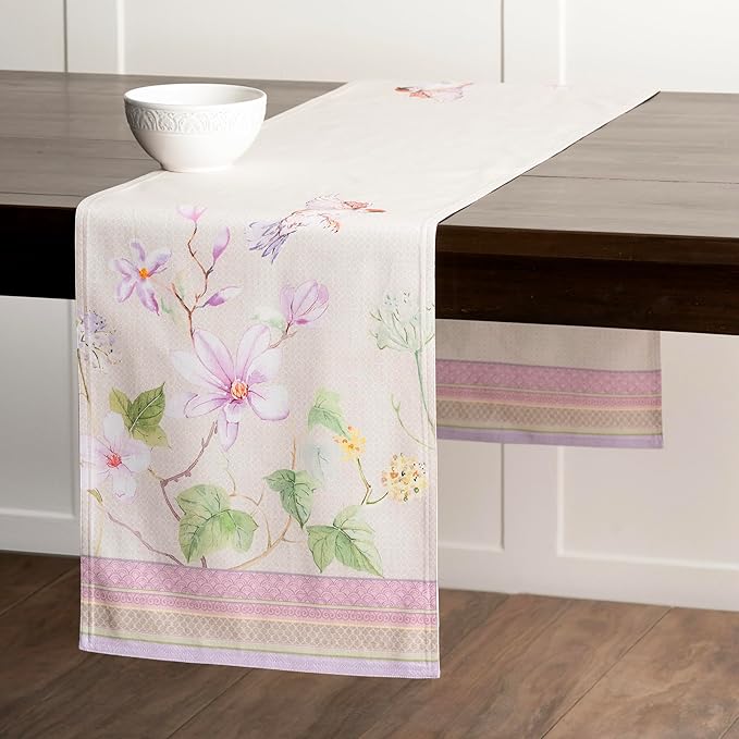 Maison d' Hermine Table Runner 100% Cotton Double Layer Table Runners 108 inches Long Decorative for Home Kitchen Dining Party Wedding Bridal Shower Spring Summer (Magnolia Mornings, 14.50" x 108")