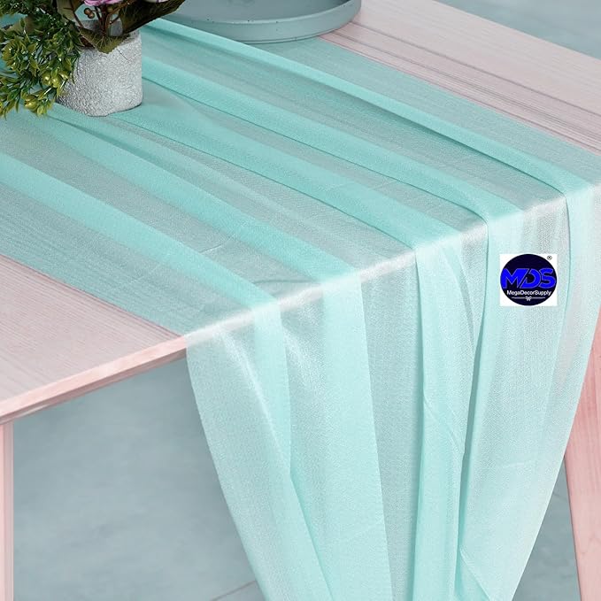MDS 15 Pack 10ft Chiffon Table Runner 29 x 120 Inches Sheer Wedding Runner Romantic Rustic Table Runner for Wedding Decorations, Birthday Parties, Bridal Shower Party Arch Decor - Teal
