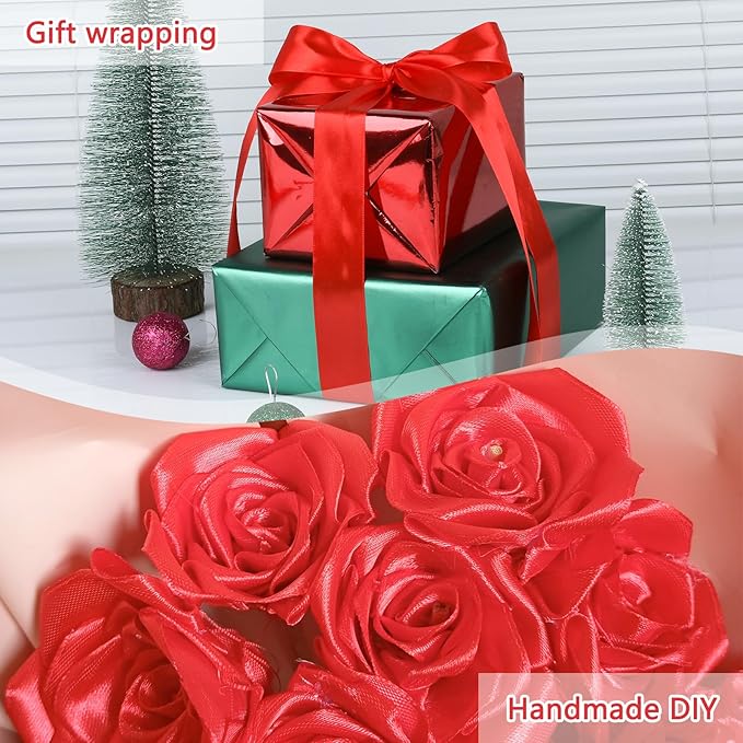 NESCCI 100 Yards Ribbon,1-1/2 Inch Red Satin Ribbon,Single Face Satin Ribbons,Perfect for Gift Wrapping,Wedding Decoration,Handmade Bows, Wrapping Bouquet,Halloween, Christmas