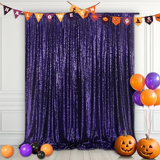 Eternal Beauty Purple Sequin Backdrop, 20x10 Ft Halloween Glitter Background Curtains for Shimmer Photography Party Wedding Birthday Back Drop Decor