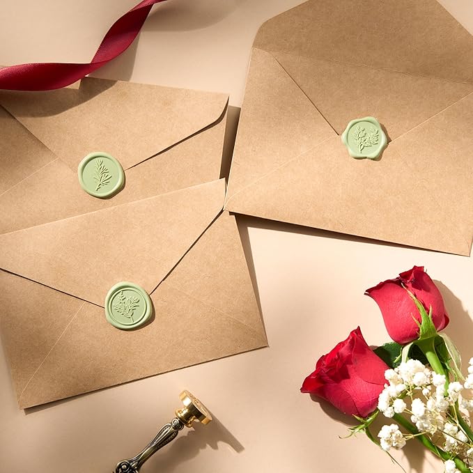 Sage Green Wax Seal Stickers (60 Pcs, 3 Designs in 1 Pack) Premium Envelope Seal Stickers Wedding Invitation Envelopes, Adhesive Wax Seals Perfect for Seating Chart, Gift Wrapping