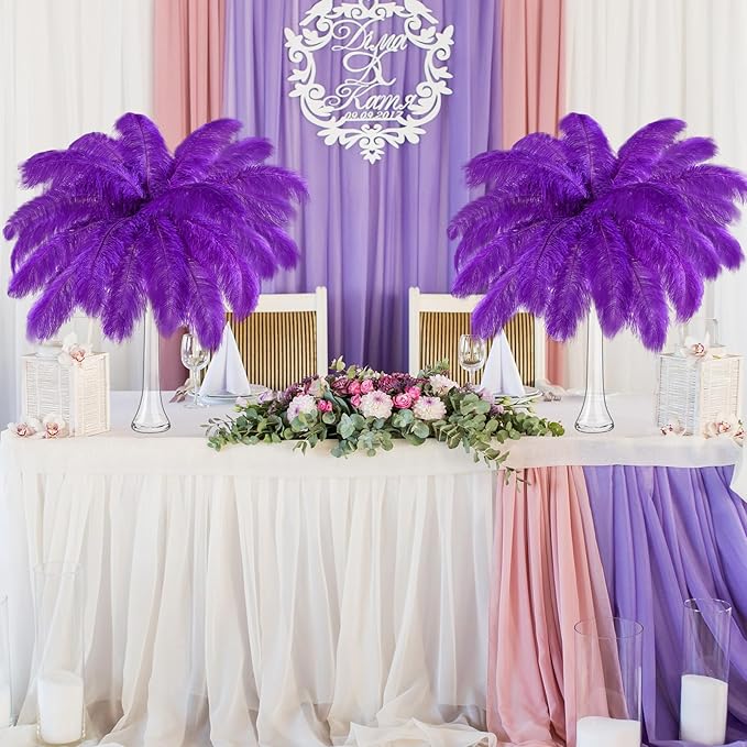 Maitys 90 Pcs Large Natural Ostrich Feathers Bulk 14-16 Inch (35-40cm) 12-14 Inch (30-35cm) 10-12 Inch (25-30cm) Ostrich Feathers Plumes for Centerpieces Wedding(Purple)