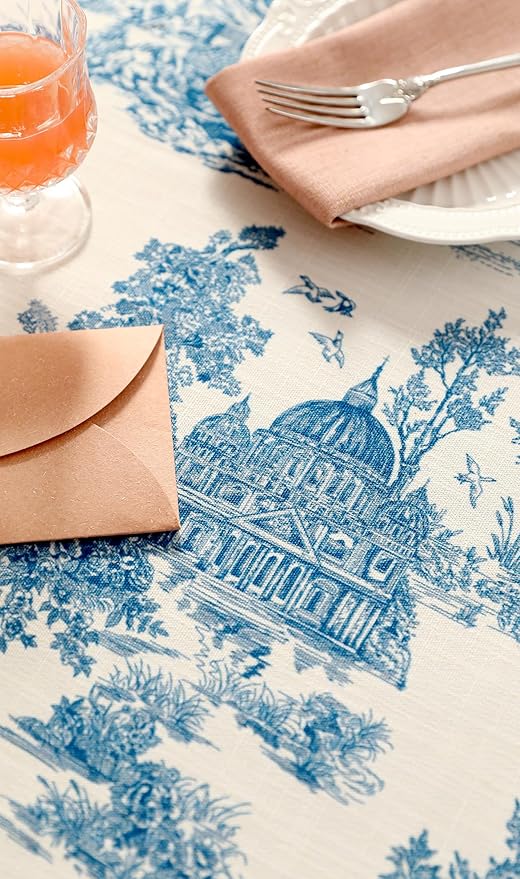 patdrea Designer Vintage Cyan Long Tablecloth for Rectangle Table,Linen Ancient Castle and Manor Pattern Tablecloths,Table Cover Decor for Kitchen Dining Christmas,Thanksgiving,63"x94"-Lucerne a