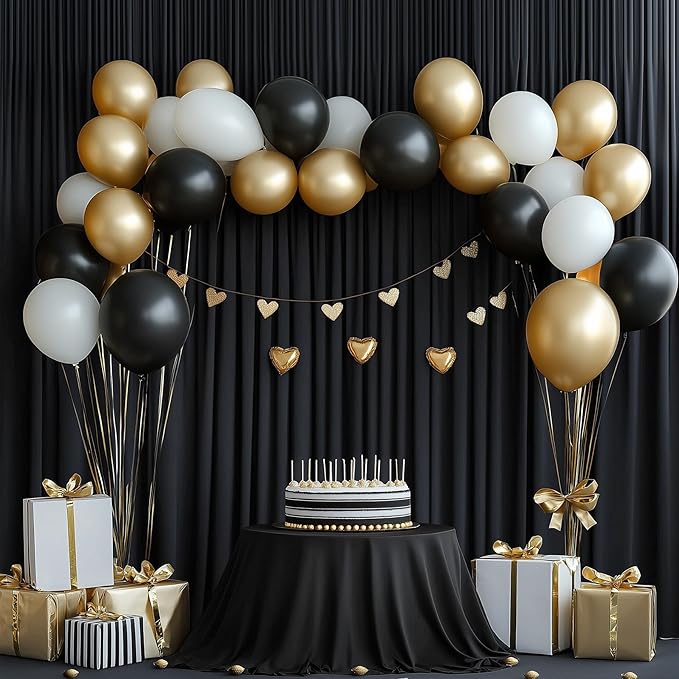 10ftx15ft Wrinkle Free Black Backdrop Curtain, 2 Panels 15FT Height Black Wedding Backdrop Drapes, Silky Polyester Back Drop Cloth for Birthday Photography Background Party Backdrop Draping