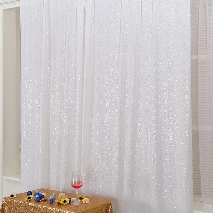 Poise3EHome White Sequin Backdrop,6FT x 8FT Sequin Photography Backdrop Curtain for Party Decoration