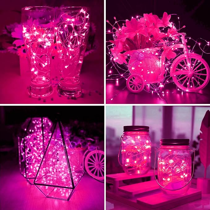 ZGWJ 12 Pack Fairy Lights Battery Operated, 7ft 20 Mini LED Fairy String Lights Silver Wire 3 Modes for DIY, Parties, Wedding, Bedroom, Halloween Christmas Decoration Pink
