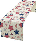 4th of July Table Runner, American Patriotic Independence Day Red Blue White Stars Stripes Fireworks Print Table Runner for Home Party Decor Kitchen Dining Table, 13x108inch