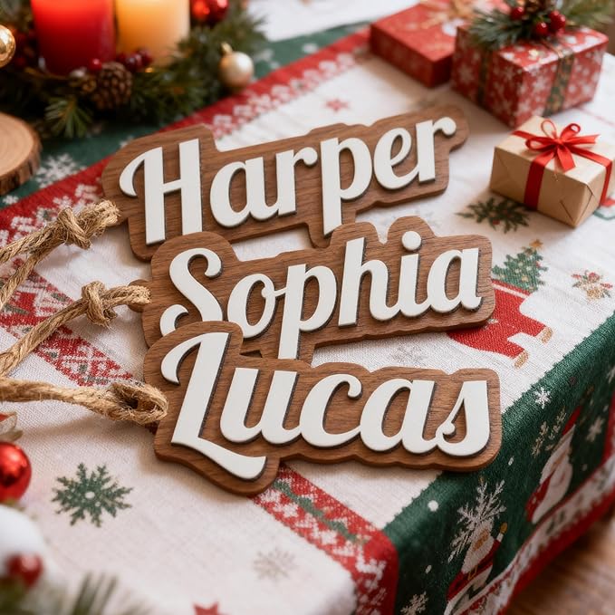 5Pcs Personalized Christmas Stocking Name Tags Custom Wooden Stocking Name Tag Customized Letters Tags Custom Xmas Stockings Hanging Tag Gifts for Christmas Stockings