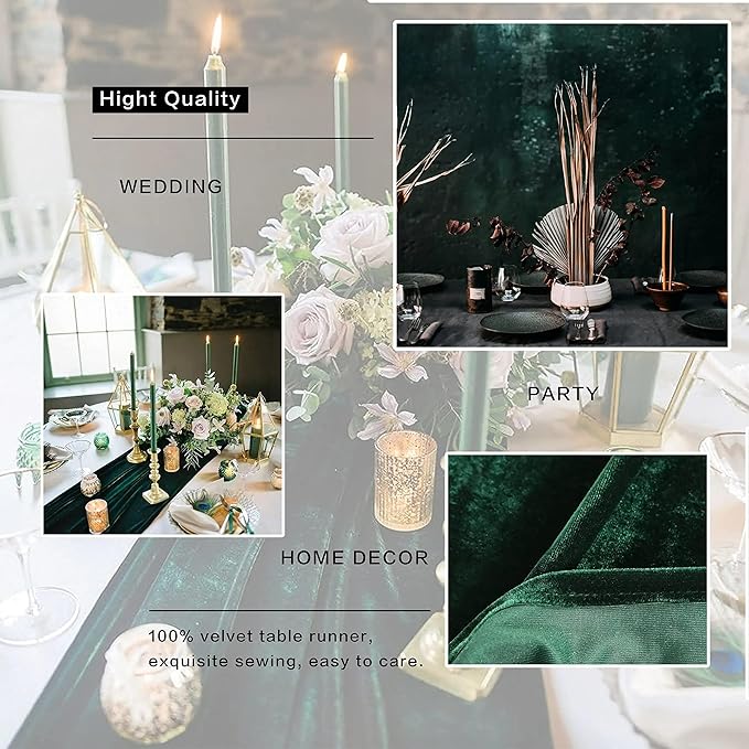 Luxurious Velvet Table Runner, 10ft Wedding Reception Decorations, 20x120inch Soft Velvet Fabric, Table Linen Overlay, Wedding Table Runners (Black, 20X120inch, 5pack)