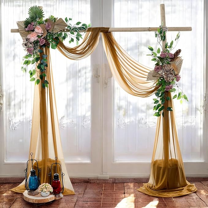 MDS Halloween Chiffon Draping Fabric - 2 Panel, 30" Wide x 20ft Long - Sheer Spooky Arbor & Canopy Drapery for Haunted House Backdrops, Party Ceilings, DIY Costumes & Themed Events - Mocha
