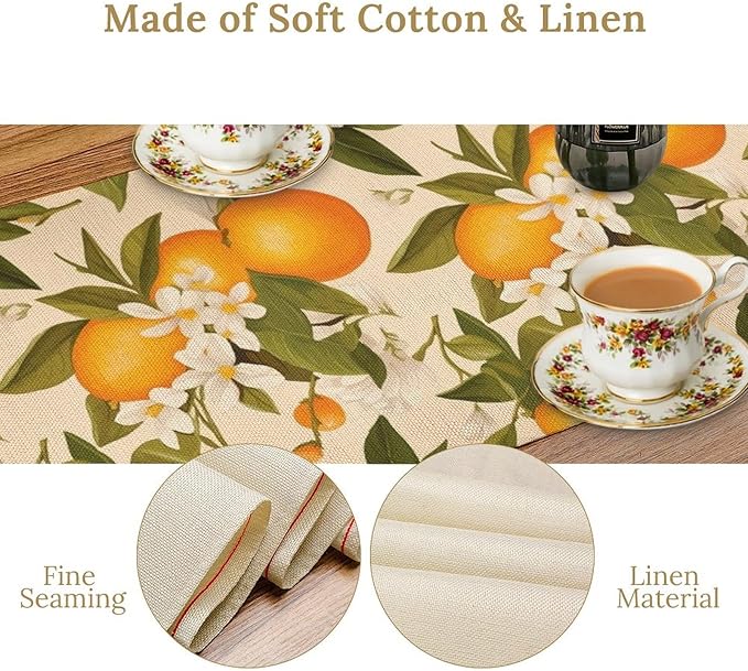 Vintage Orange Table Runner Spring Summer Orange Mandarin Floral Dinner Runner for Farmhouse Party Holiday Home Kitchen Dining Table Decor 13x36