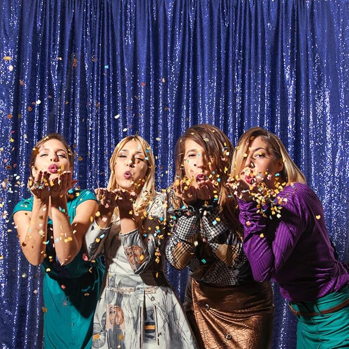 SquarePie Sequin Backdrop Curtain Less See Through Background for Wedding Party 20FT x 10FT Navy Blue