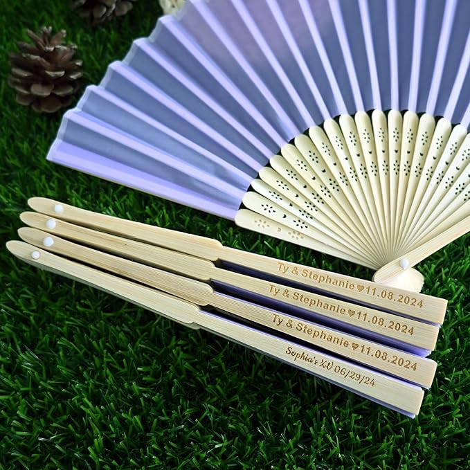 20pcs Personalized Purple Folded Hand Fans, Custom Folding Hand Fans for Wedding Guests, Wedding Gift Party Favors Church Fans Handheld, Birthday Party Supplies Bridal Shower Gifts