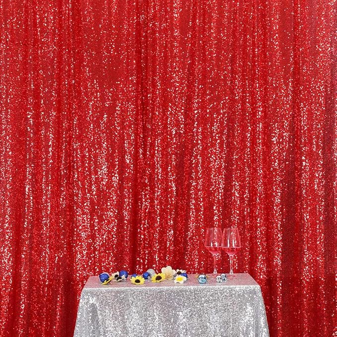 Eternal Beauty Red Sequin Backdrop, 10x10 Ft Glitter Background Curtains for Christmas Shimmer Photography Party Wedding Birthday Back Drop Decor