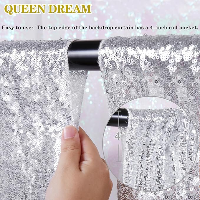 Silver Sequin Backdrop Curtains Drapes 6 Pieces 2ftx8ft Sparkly Christmas Background for Brithday Wedding Fabric Decoration