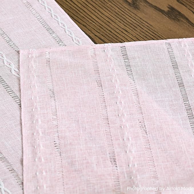 Artoid Mode Pink Rustic Cotton Linen Table Runner, Seasonal Embroidered Hollow Kitchen Dining Table Decoration for Home Party Decor 13x36 Inch