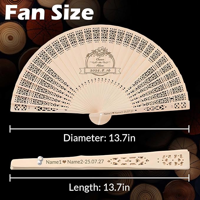 50 PCS Custom Fans Personalized Folding Fans for Line Dancing Wooden Hand Fan Wedding Favors Bulk Fans for Guests Party Event Use (Style04)