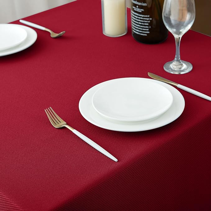 Biscaynebay Textured Fabric Christmas Square Table Cloth 60x60 Inch, Red Water Resistant Spill Proof Tablecloths for Dining, Kitchen, Wedding and Parties, Machine Washable