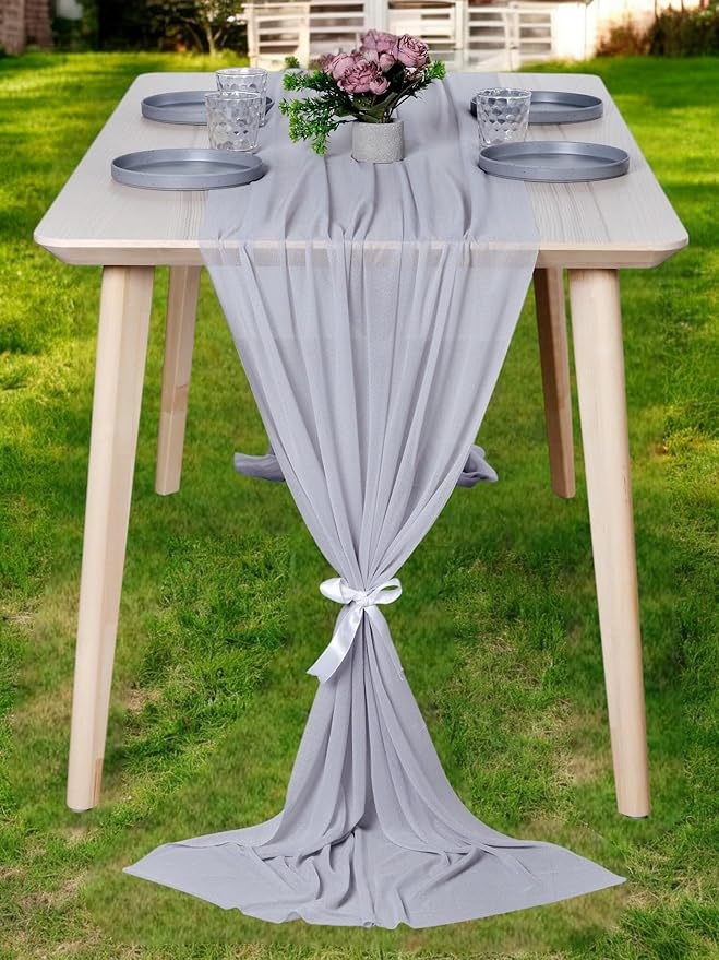 MDS Halloween Chiffon Table Runner - 20 Pack, 29 x 120 Inches, 10ft Each - Sheer Spooky Table Runners for Haunted House Parties, Trick-or-Treat Tables, Witchy Décor, Wedding & Events - Cool Gray