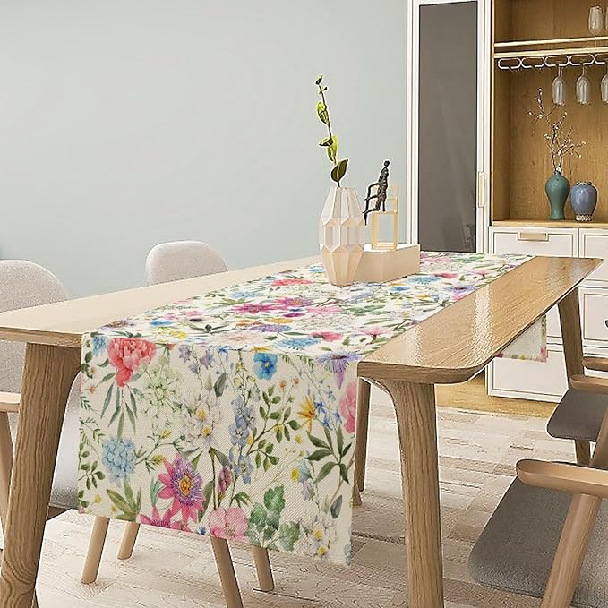 Floral Table Runner Watercolor Peony Rose Flower Kitchen Table Decoration for Indoor and Outdoor Wedding Party 13x120 Inch