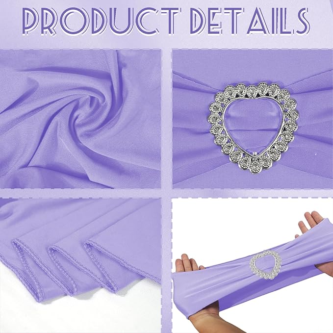 100PCS Spandex Chair Sashes Bows Universal Stretch Elastic Chair Cover Band Ties with Buckle Slider for Wedding Banquet Birthday Party Reception Event Decoration(Lavender)
