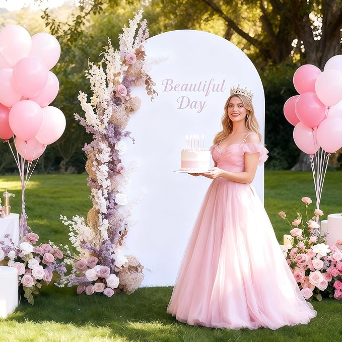 6FT White Arch Backdrop Cover - Polyester Fitted Wedding Arch Stand Covers Round Top Chiara Arch Backdrop Cover for Birthday Party Banquet Photo Background Decoration