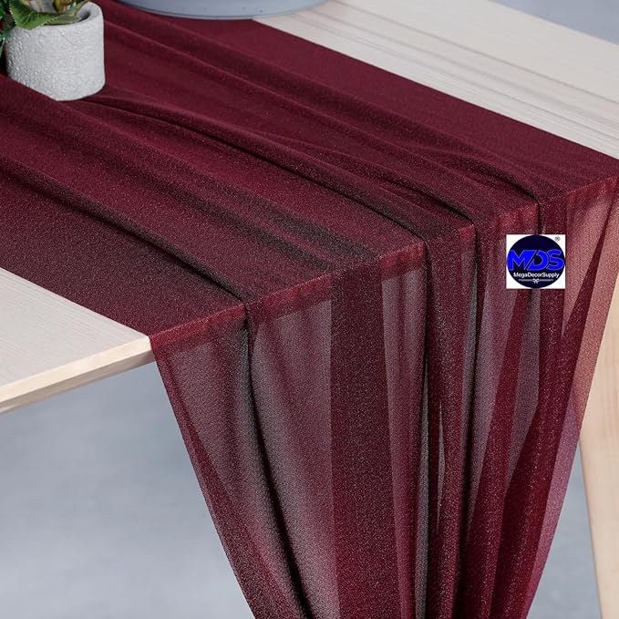 MDS Halloween Chiffon Table Runner - 5 Pack, 29 x 170 Inches, 14ft Each - Sheer Spooky Table Runners for Haunted House Parties, Trick-or-Treat Tables, Witchy Décor, Wedding & Events - Burgundy
