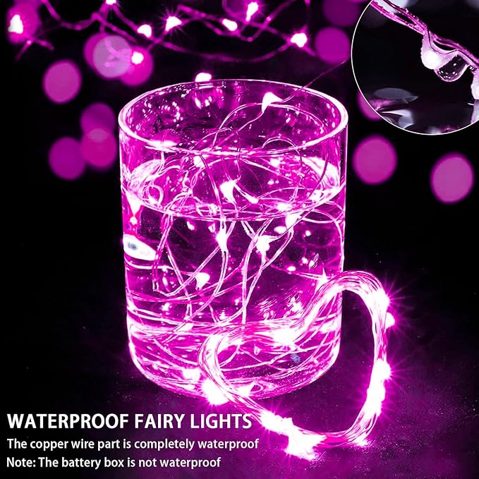 100 Pack Pink Fairy Lights 7Ft 20 LED Twinkle String Lights 3 Modes Battery Operated Waterproof Firefly Starry for Mason Jar Party Wedding Christmas Valentines Day Table Centerpieces