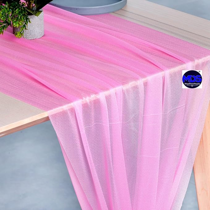 MDS 10 Pack 10ft Chiffon Table Runner 29 x 120 Inches Sheer Wedding Runner Romantic Rustic Table Runner for Wedding Decorations, Birthday Parties, Bridal Shower Party Arch Decor - Bubblegum Pink