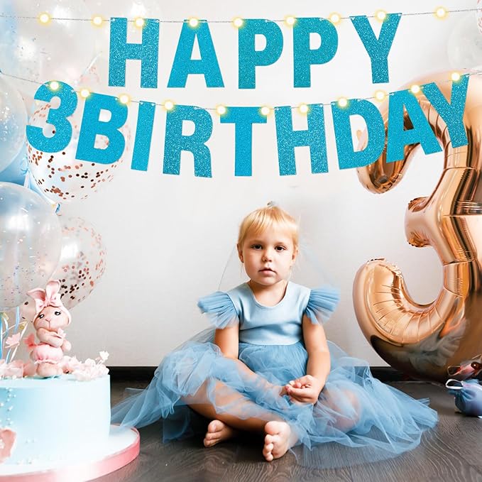 TaoBary 112 Pcs DIY Letter Kit Glitter Customizable Banner Letters Include 107 Letters and Numbers 3 Rope and 2 Needles for Birthday Halloween Christmas Wedding Valentine Party Decor(Baby Blue)