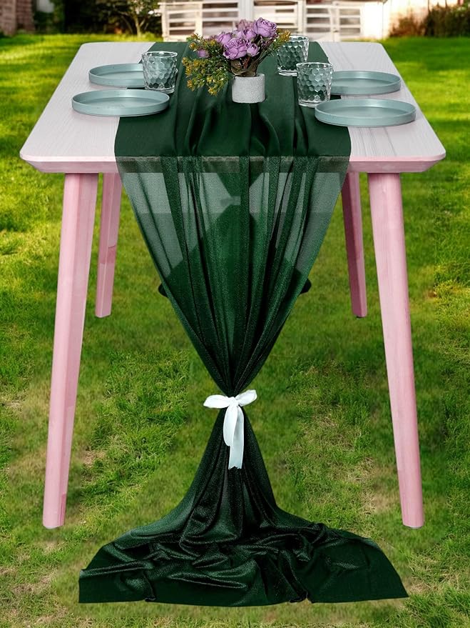 MDS Halloween Chiffon Table Runner - 5 Pack, 29 x 170 Inches, 14ft Each - Sheer Spooky Table Runners for Haunted House Parties, Trick-or-Treat Tables, Witchy Décor, Wedding & Events - Hunter Green