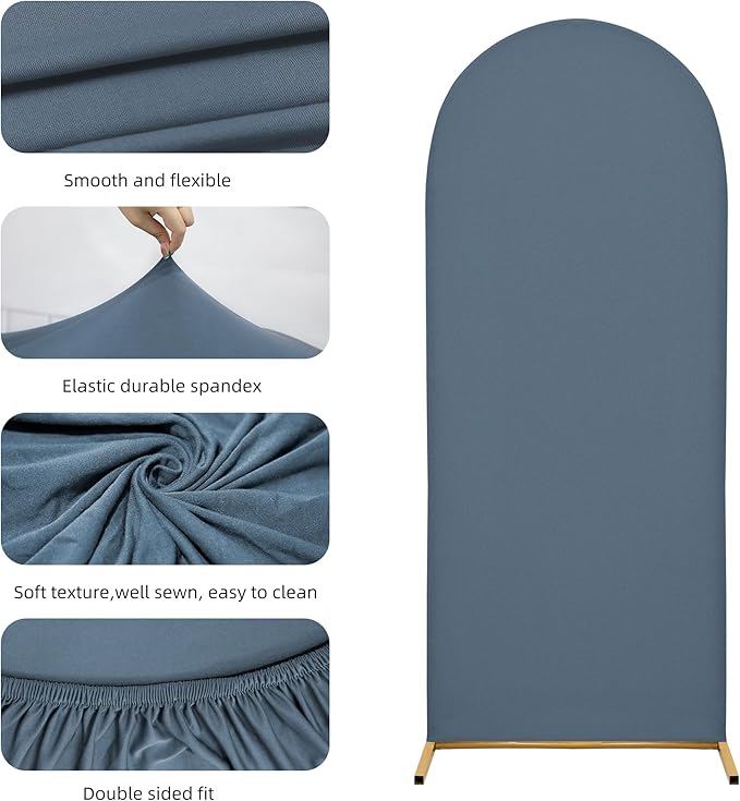 Wedding Arch Covers Arch Backdrop Cover Arch Stand Covers 7.2FT 6.6FT 6FT Set of 3 Arch Cover Spandex Fabric Stretchy Backdrop for Wedding Birthday Party Decoration Baby Shower (Dusty Blue)