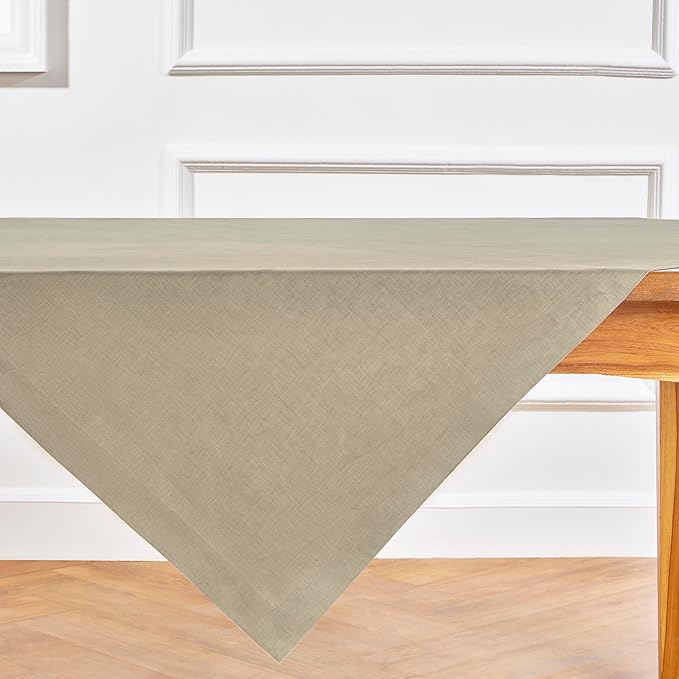 Solino Home Linen Square Tablecloth 52 x 52 Inch - 100% Pure Linen Vintage Khaki Table Throw - Fete, Machine Washable Table Cloth for Fall, Autumn, Thanksgiving