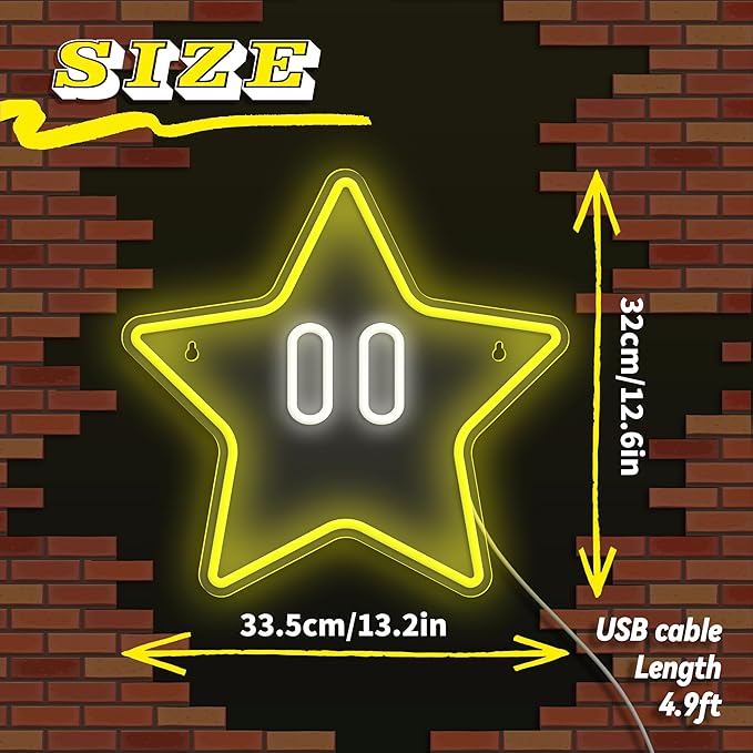 Star Neon Sign, Gaming Neon Sign for Game Room Decor, Man Cave, Kids Room,Super Star Gaming Wall Decor Gamer Gifts for Boys, Kids
