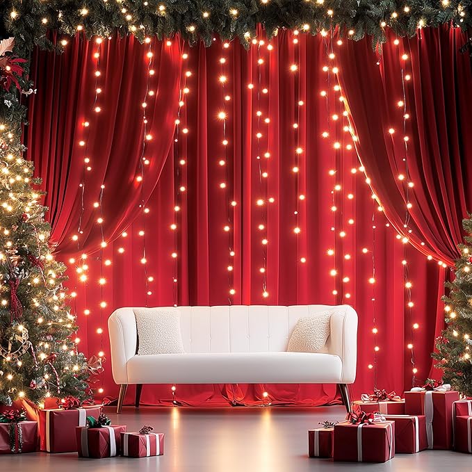 20ftx14FT Wrinkle Free Red Backdrop Curtain, 4 Panels 14FT Height Red Wedding Backdrop Drapes, Silky Polyester Back Drop Cloth for Birthday Photography Background Party Backdrop Draping