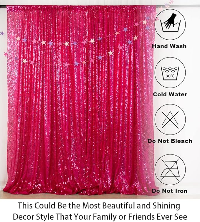 ShinyBeauty Fuchsia Sequin Backdrop Curtains 2 Panels Sequin Bakdrop 4X8Ft Shimmer Backdrop for Photograph Wedding Backdrop Drapes Fuchsia Glitter Backdrop Curtain