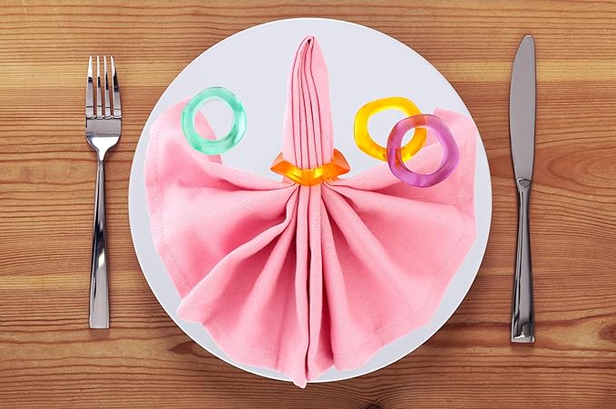 Epoxy Resin Spring Napkin Rings Set of 12 - Irregular Napkin Holders for Dining Table, Party Decor, Weddings, Everyday Use, Elegant Tabletop Accents (Multi Pastel) - CLEENTABLE