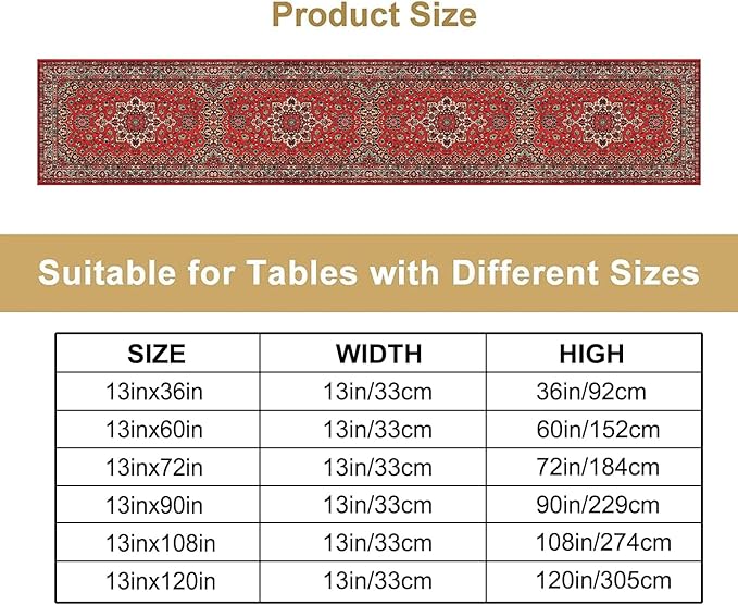 Vintage Boho Floral Table Runner, Rustic Country Farmhouse Red Black Retro Flower Pattern for Home Kitchen Table Decor Dining Coffee Room Party Decor 13x90in