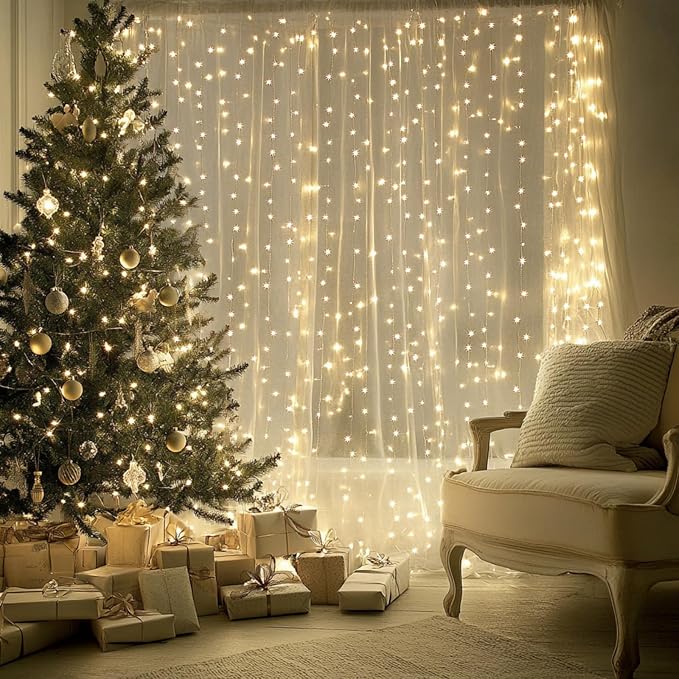 2 Pack Fairy Curtain Lights, 300 LED Upgraded Tangle-Free Hanging Lights with Remote, USB Plug in String Lights for Wall Window Wedding Party Xmas Home Décor - 9.8 x 9.8 Ft, Warm White