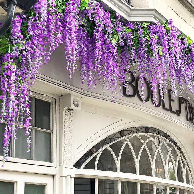 Wisteria Hanging Flowers,Fake Hanging Flowers,Wisteria artificiales Garland for Home Wedding Arch Floral Party Garden Ceremony Outdoor Decor,3.6 feet Long(50,Purple)