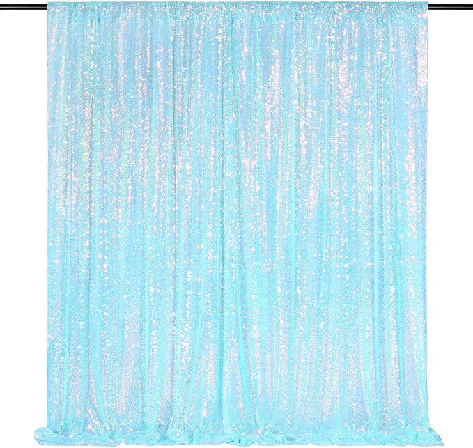 Blue Iridescent Sequin Backdrop 8ft x 8ft Glitter Photo Booth Black Backdrop Curtains