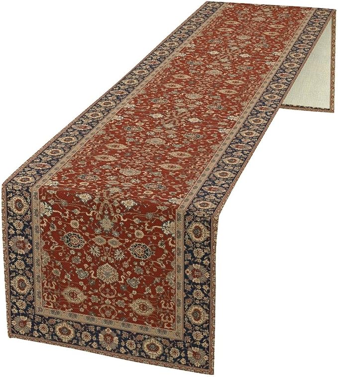 Boho Floral Vintage Red Blue Table Runner, Retro Flower Rustic Country Farmhouse Abstract Pattern for Home Kitchen Table Decor Dining Coffee Room Party Decor 13x72in
