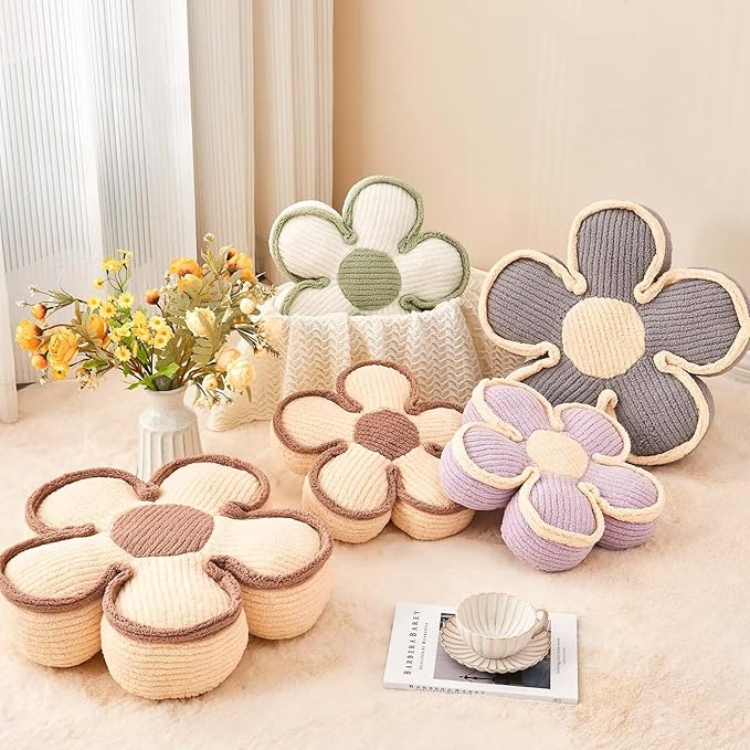Flower Shaped Floor Cushion, Soft Decorative Throw Pillow, Cute Seating Cushion, Plush Pillow for Sofa Couch Bed (13.7 Inch, Lavender)