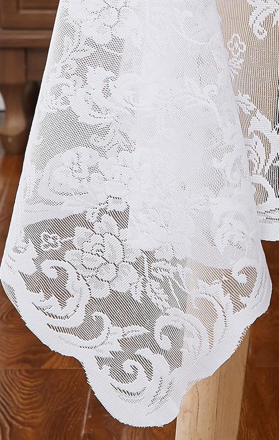 LinenZone Extra Large White Round Tablecloth for Rustic Vintage Decor. Sheer Lace Table Cloth Works Great As Wedding Tablecloth or Thanksgiving Table Cover. (Mia 120 Round, White)